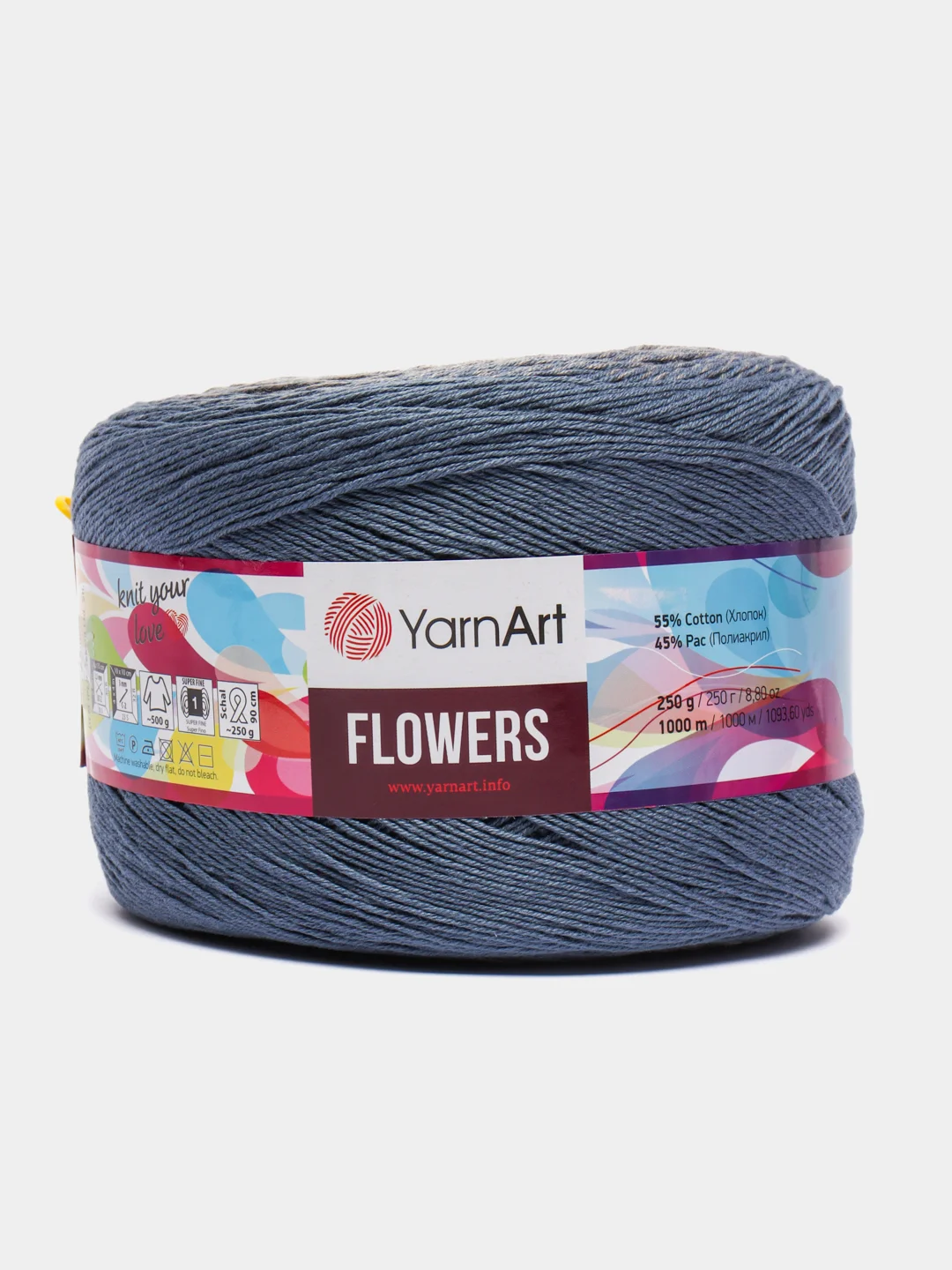 Синий пряжа YarnArt Flowers 55% Хлопок 45% Полиакрил 250г 1000м, 1 моток