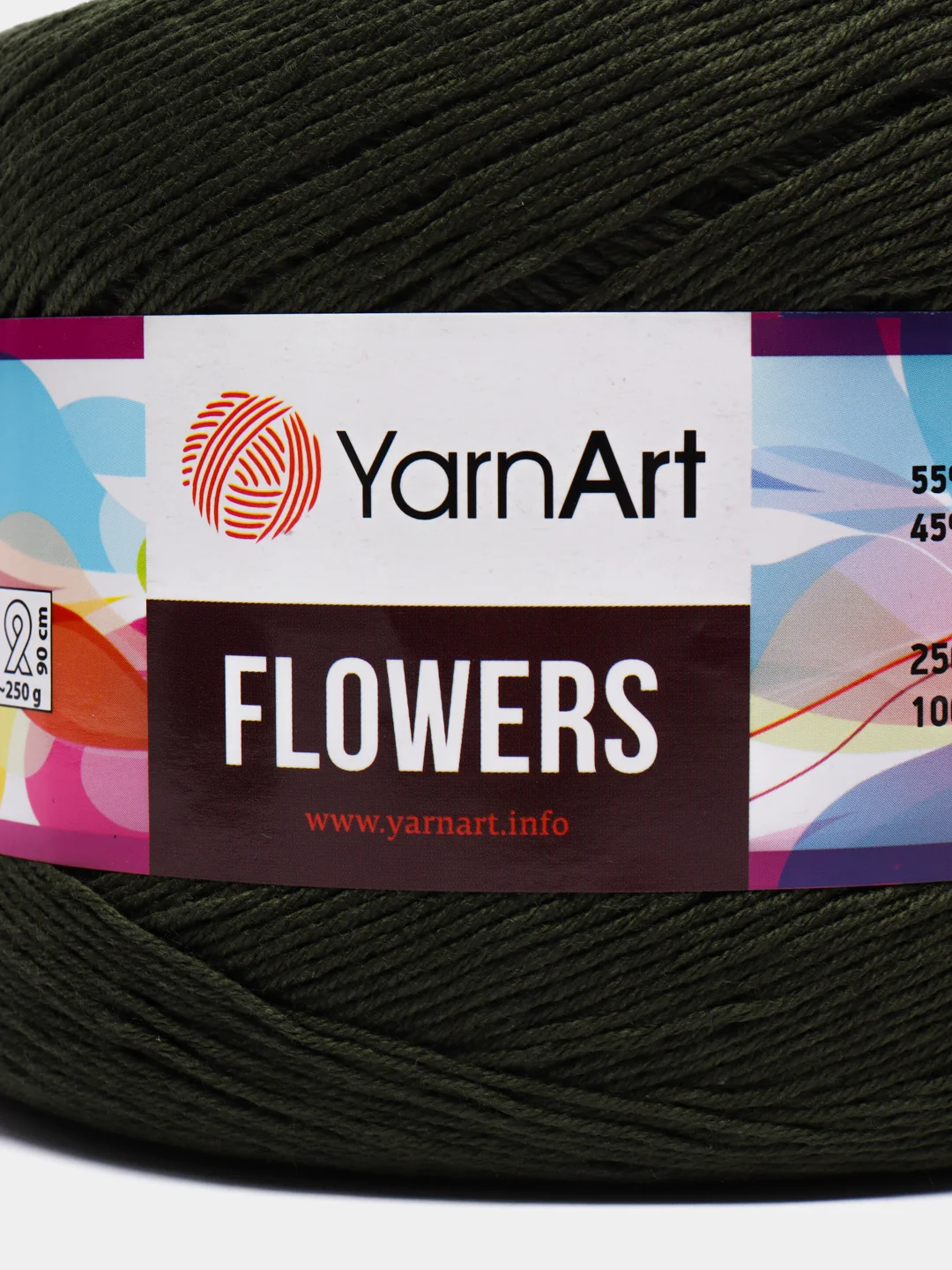 Зелёный хаки пряжа YarnArt Flowers 55% Хлопок 45% Полиакрил 250г 1000м, 1 моток