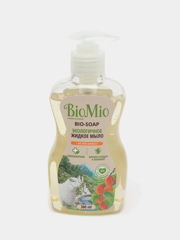 Экологичное жидкое мыло BioMio, с маслом абрикоса, с дозатором, 300 мл