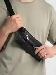 Черный поясная мужская сумка, кожа