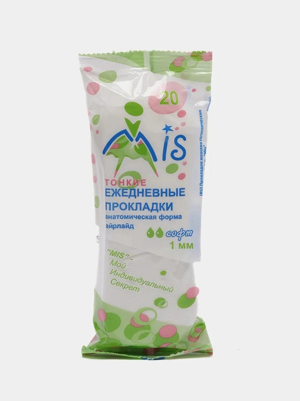 Ежедневные прокладки Mis (Мис), тонкие, анатомической формы, айрлайд, софт, пакет 20 штук