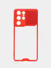 Красный чехол для Samsung S21 Ultra, с задвижным окном для защиты камеры