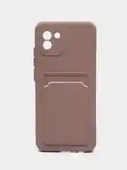 Бежевый меланж чехол для Samsung Galaxy A03, силиконовый, с карманом для карты