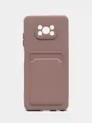 Бежевый меланж чехол Poco X3 / Poco X3 Pro (Поко Х3 Про) силиконовый с карманом для карты