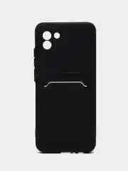 Черный чехол для Samsung Galaxy A03, силиконовый, с карманом для карты