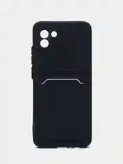 Темно-синий чехол для Samsung Galaxy A03, силиконовый, с карманом для карты