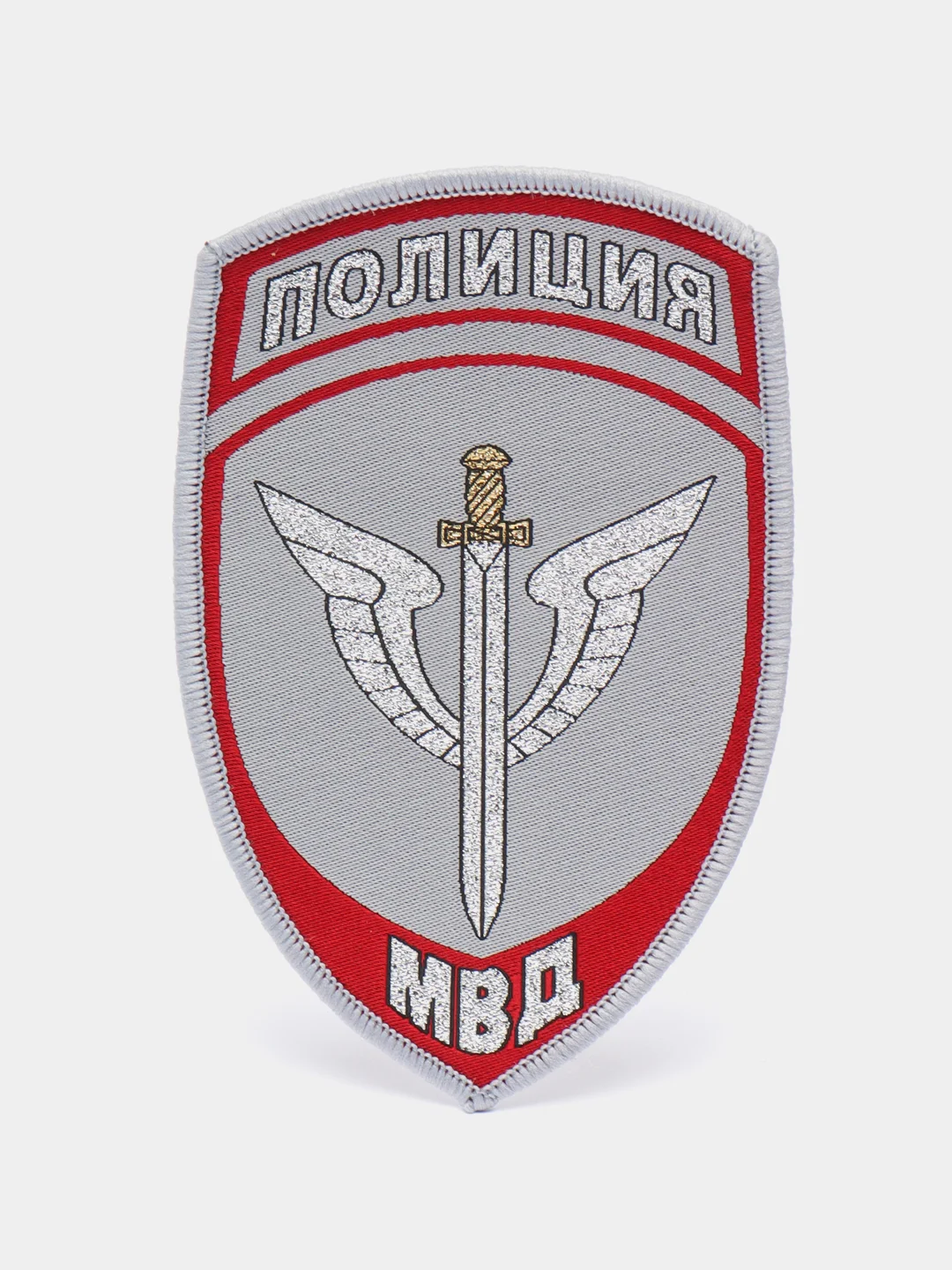 Серый меланж нашивка шеврон вышитый и пластизолевый "Полиция МВД"