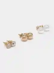 Золотой набор сережек на каждый день / серьги кольца-конго с жемчугом, с пусетами, 6 пар