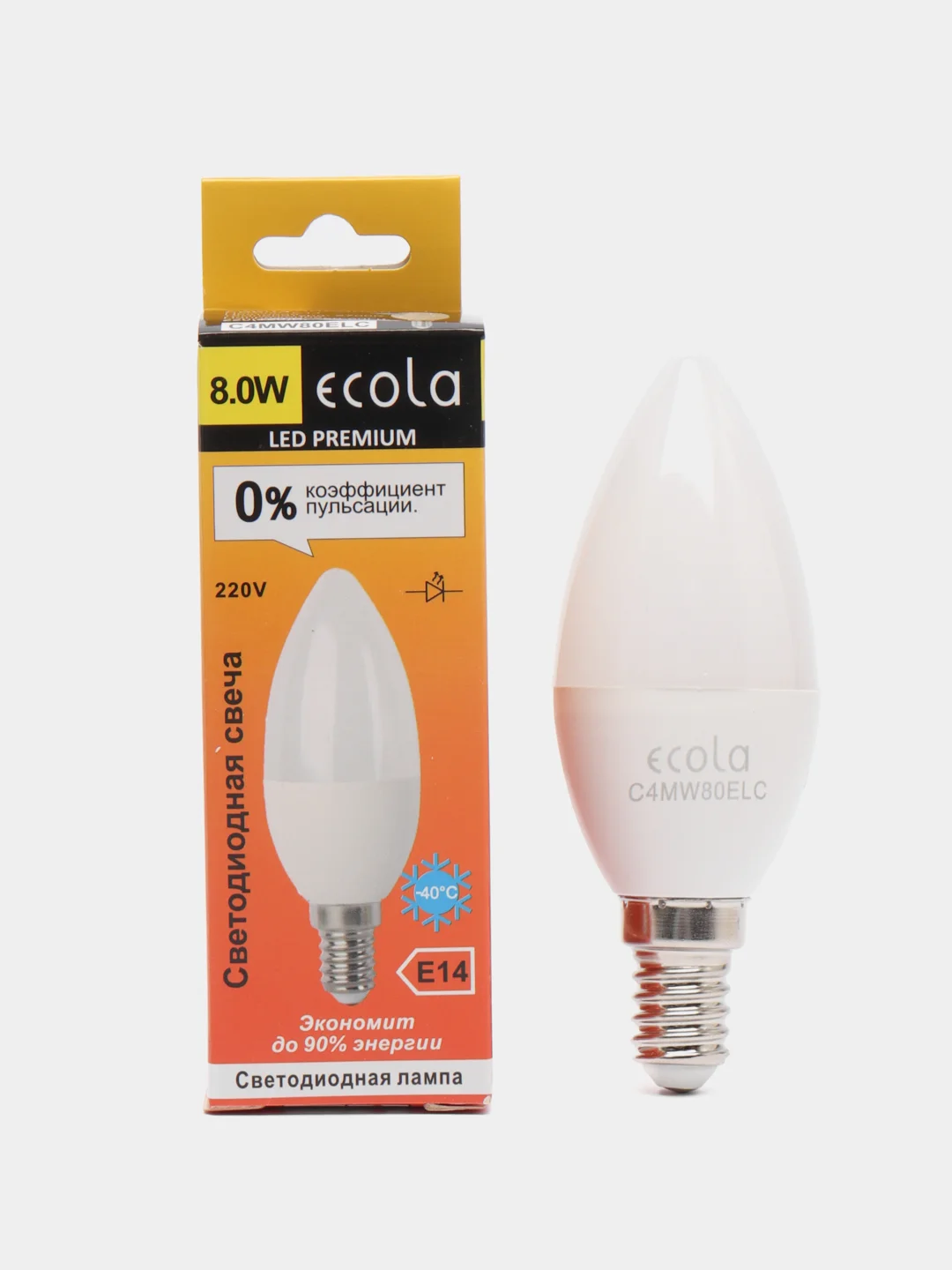 Лампа светодиодная Ecola LED Premium (0% коэф. пульсации) 8W 220V Свеча E14 2700К (теплый)