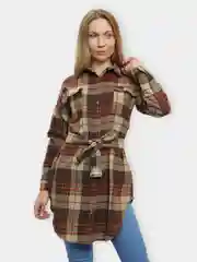 Коричневый рубашка женская, в клетку, оверсайз