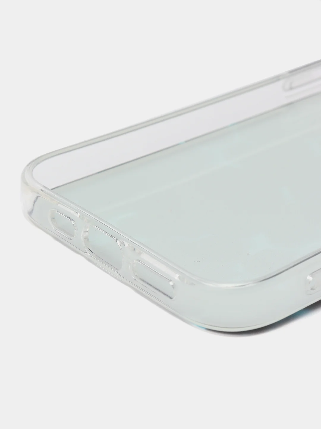 Бирюзовый силиконовый чехол на Apple iPhone 14 / Айфон 14 прозрачный, с рисунком, защита камеры