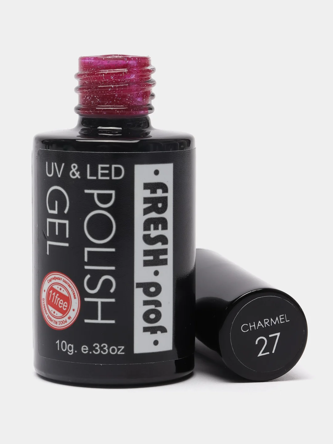 Бордовый гель лак для ногтей Fresh Prof Charmel, 10г с глиттером, бордовый, бежевый, голубой