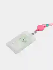 Розовый бейдж с лентой для пропуска, прозрачный