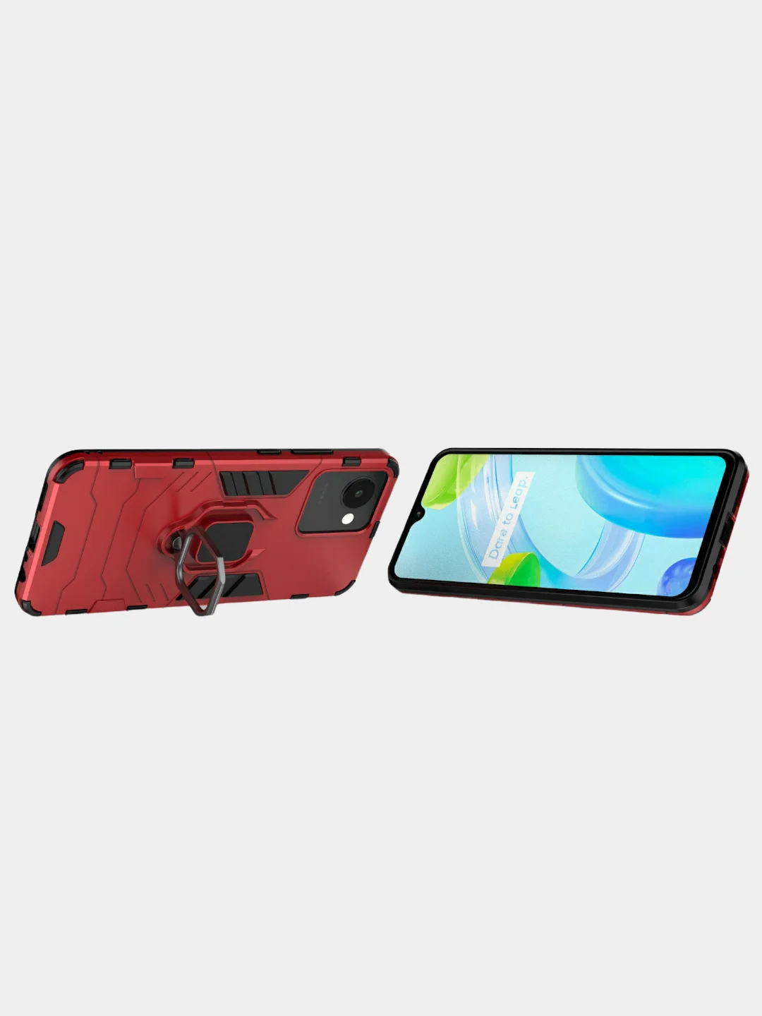 Красный чехол противоударный с кольцом-держателем на Realme C30