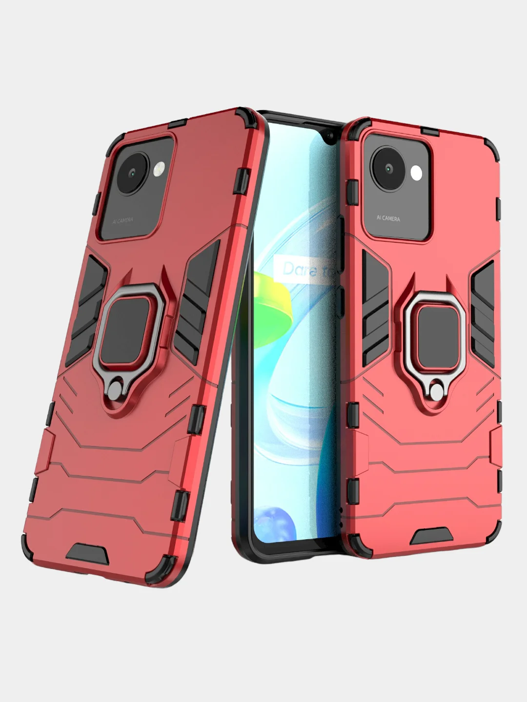 Красный чехол противоударный с кольцом-держателем на Realme C30