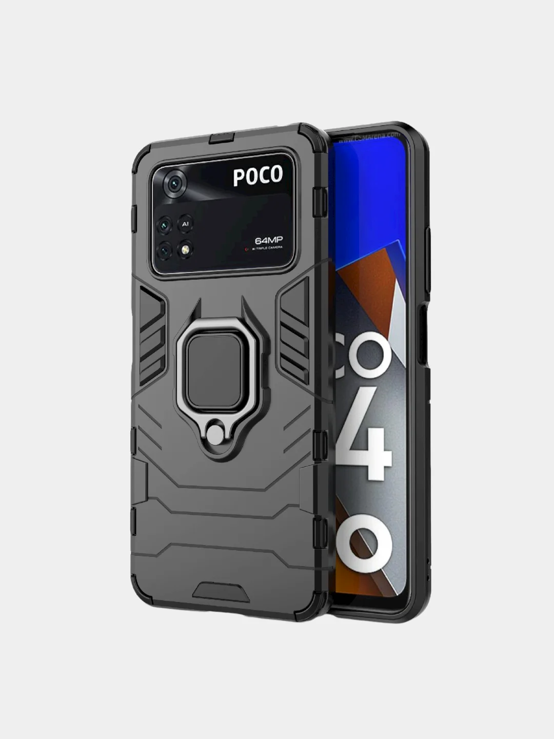 Чехол противоударный с кольцом-держателем на Xiaomi Poco M4 Pro 4G 6.43" (Поко М4 Про 4G)
