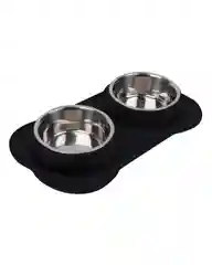 Миска для собак двойная с силиконовым основанием STEFAN, XL, 2х1400мл, черная, WF07009