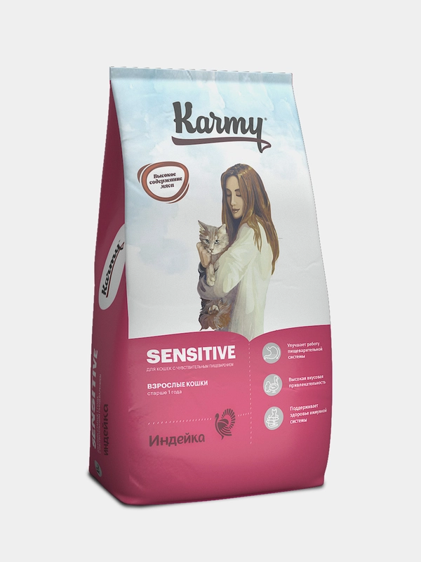 Сухой корм KARMY Sensitive Индейка 10кг для кошек с чувствительным пищеварением