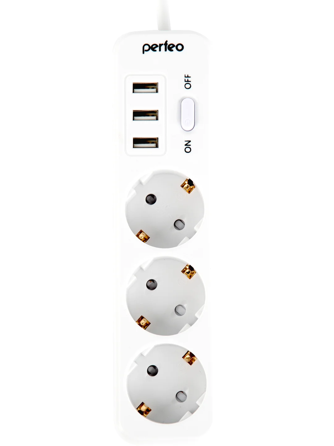 Белый сетевой фильтр "POWER STREAM", 2500W, двойная защита, 2м, 3 розетки, 3 USB