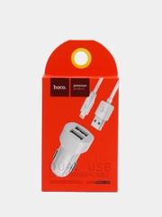 Автомобильное зарядное устройство Hoco Z2A, 2хUSB, 2.4 А, кабель Lightning, 1 м, белый
