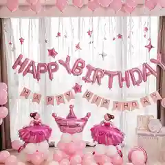 Розовый набор воздушных фольгированных шаров "Happy Birthday", набор шаров "С Днем Рождения"