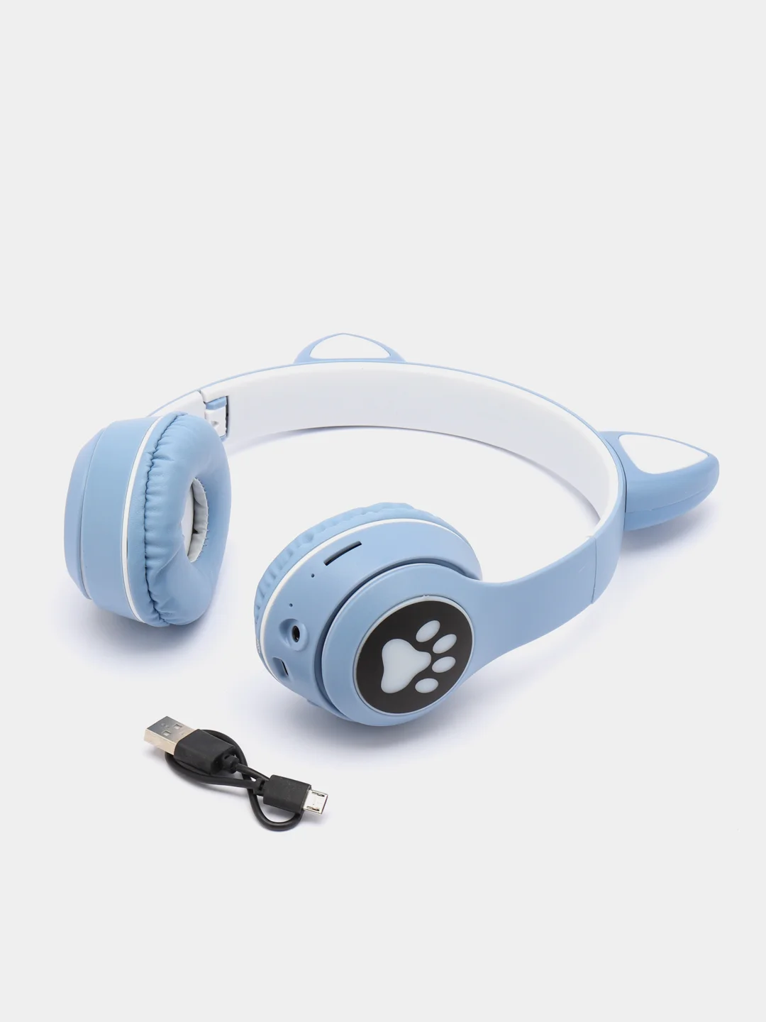 Светло-синий беспроводные Bluetooth-наушники с кошачьими светящимися ушками