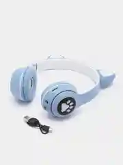 Светло-синий беспроводные Bluetooth-наушники с кошачьими светящимися ушками