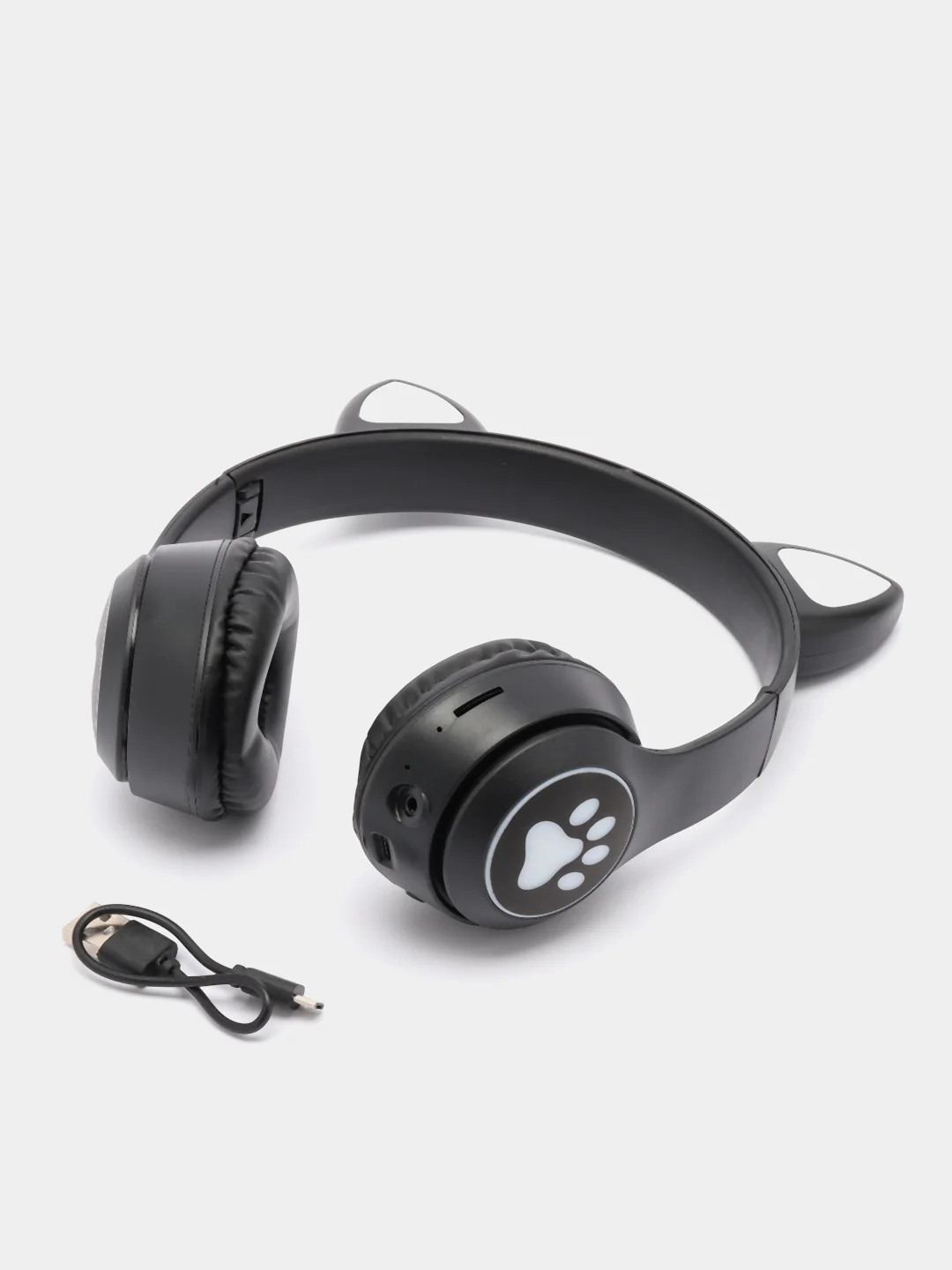 Черный беспроводные Bluetooth-наушники с кошачьими светящимися ушками