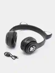 Черный беспроводные Bluetooth-наушники с кошачьими светящимися ушками