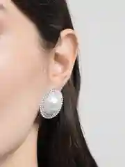 Серебряный круглые серьги, сережки женские, гвоздики со стразами и жемчугом