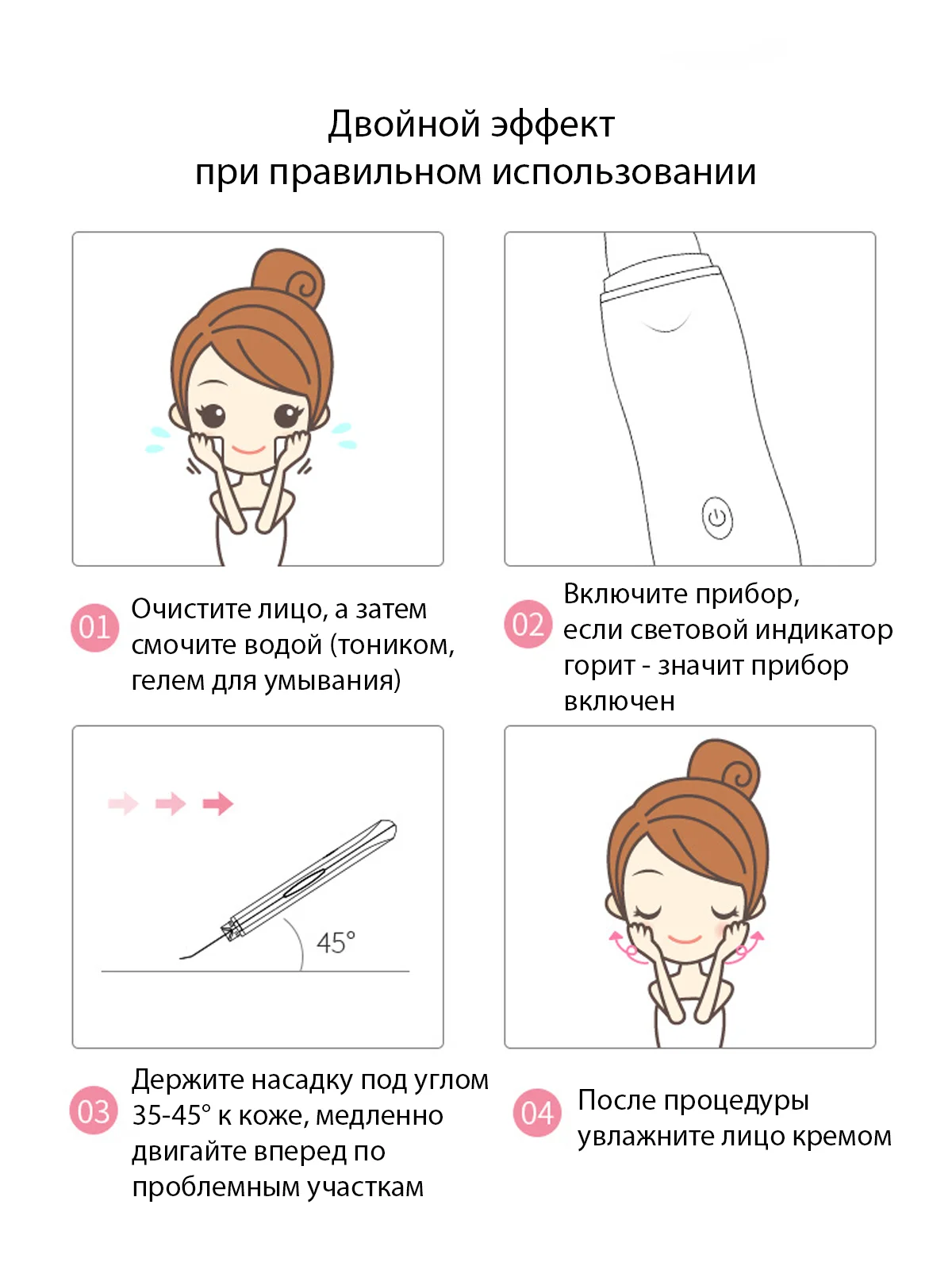 Белый ультразвуковой прибор для чистки лица от акне прыщей и черных точек, аппарат - массажер УЗ