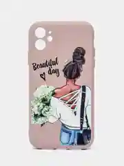 Бежевый чехол для iPhone 11, 12 с бархатной подкладкой с картинкой / рисунком