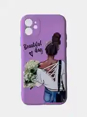Сиреневый чехол для iPhone 11, 12 с бархатной подкладкой с картинкой / рисунком