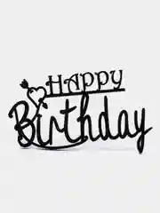 Черный топпер #Т14 с написью "Happy Birthday" для украшения торта из акрила