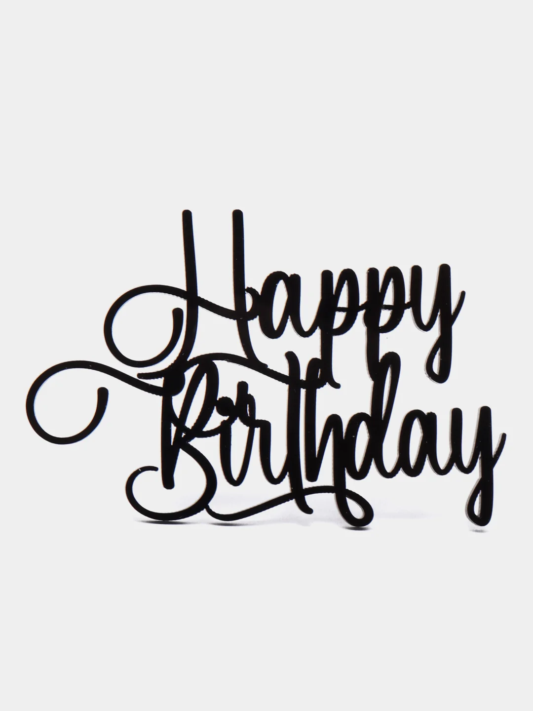 Черный топпер #Т13 "Happy Birthday" из зеркального акрила для украшения торта