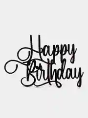 Черный топпер #Т13 "Happy Birthday" из зеркального акрила для украшения торта