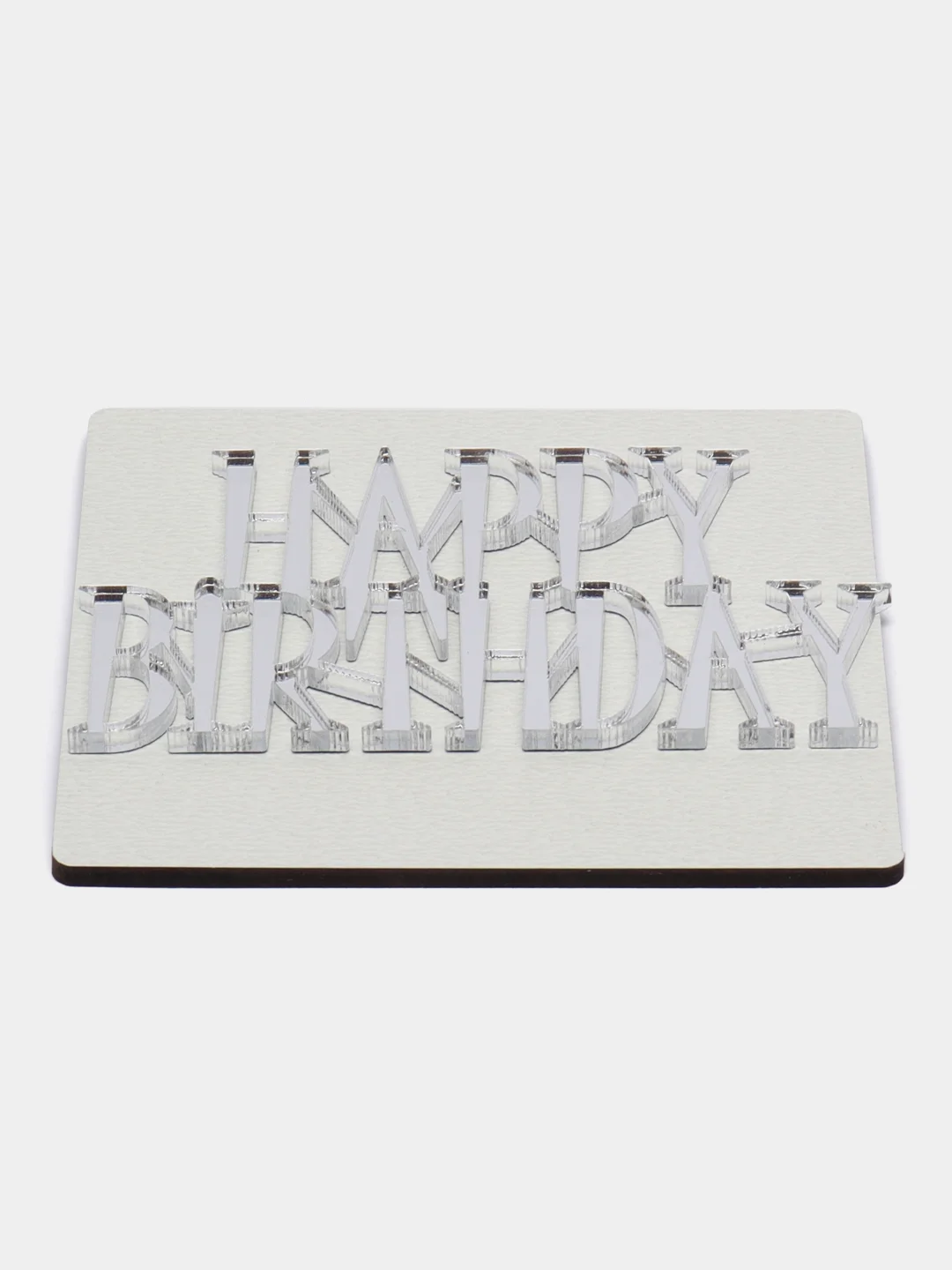 Серебряный топпер #Т9 с надписью "Happy Birthday" для украшения торта из акрила боковой, строгий