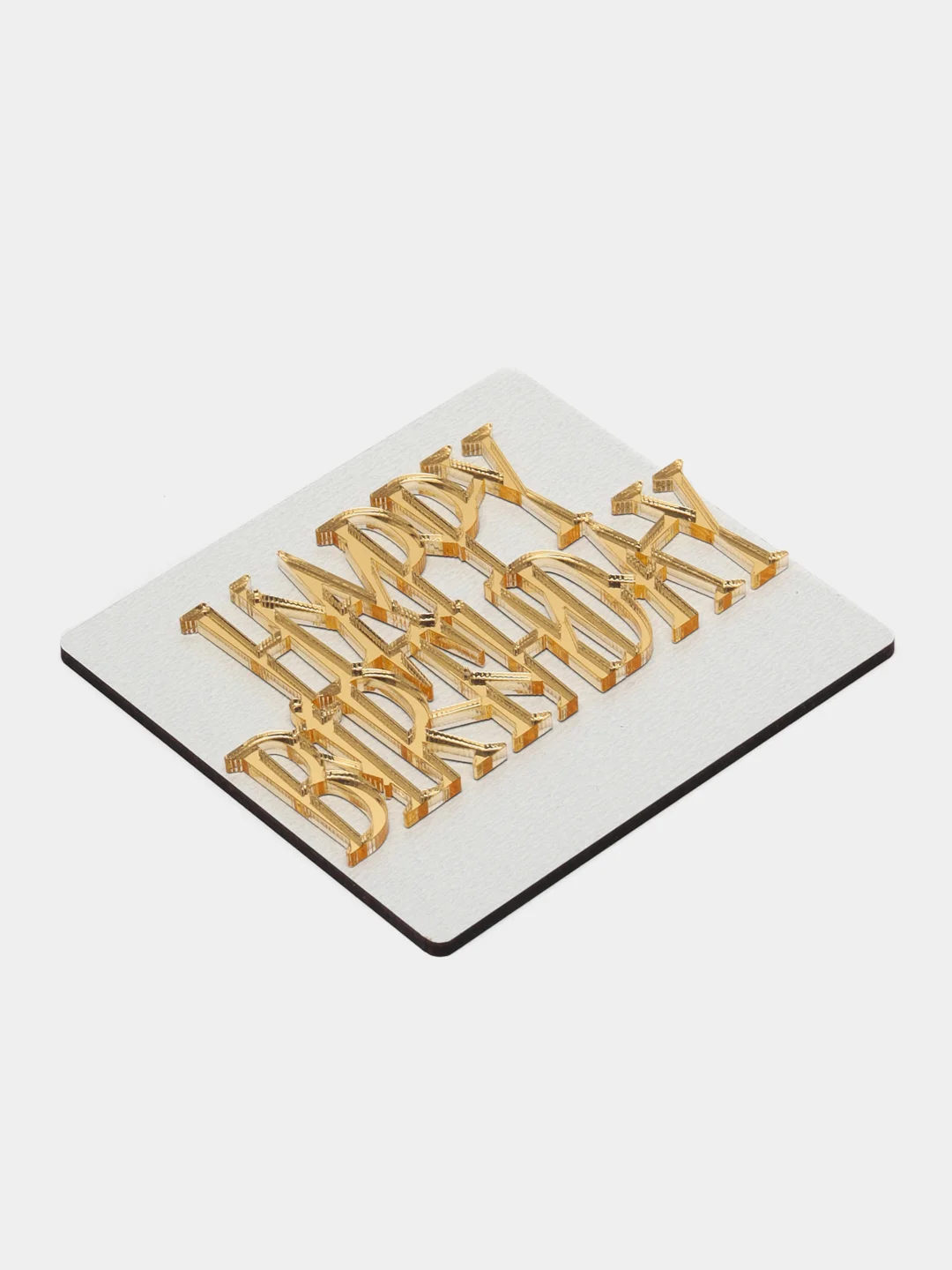 Золотой топпер #Т9 с надписью "Happy Birthday" для украшения торта из акрила боковой, строгий