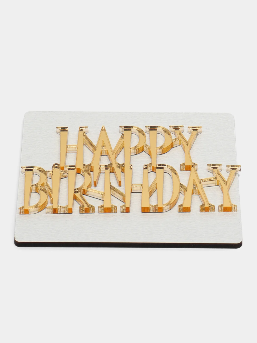 Золотой топпер #Т9 с надписью "Happy Birthday" для украшения торта из акрила боковой, строгий