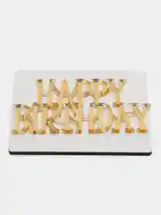 Золотой топпер #Т9 с надписью "Happy Birthday" для украшения торта из акрила боковой, строгий