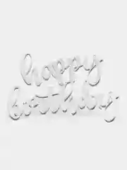 Серебряный топпер #Т8 с надписью "Happy Birthday" из толстого акрила для украшения торта