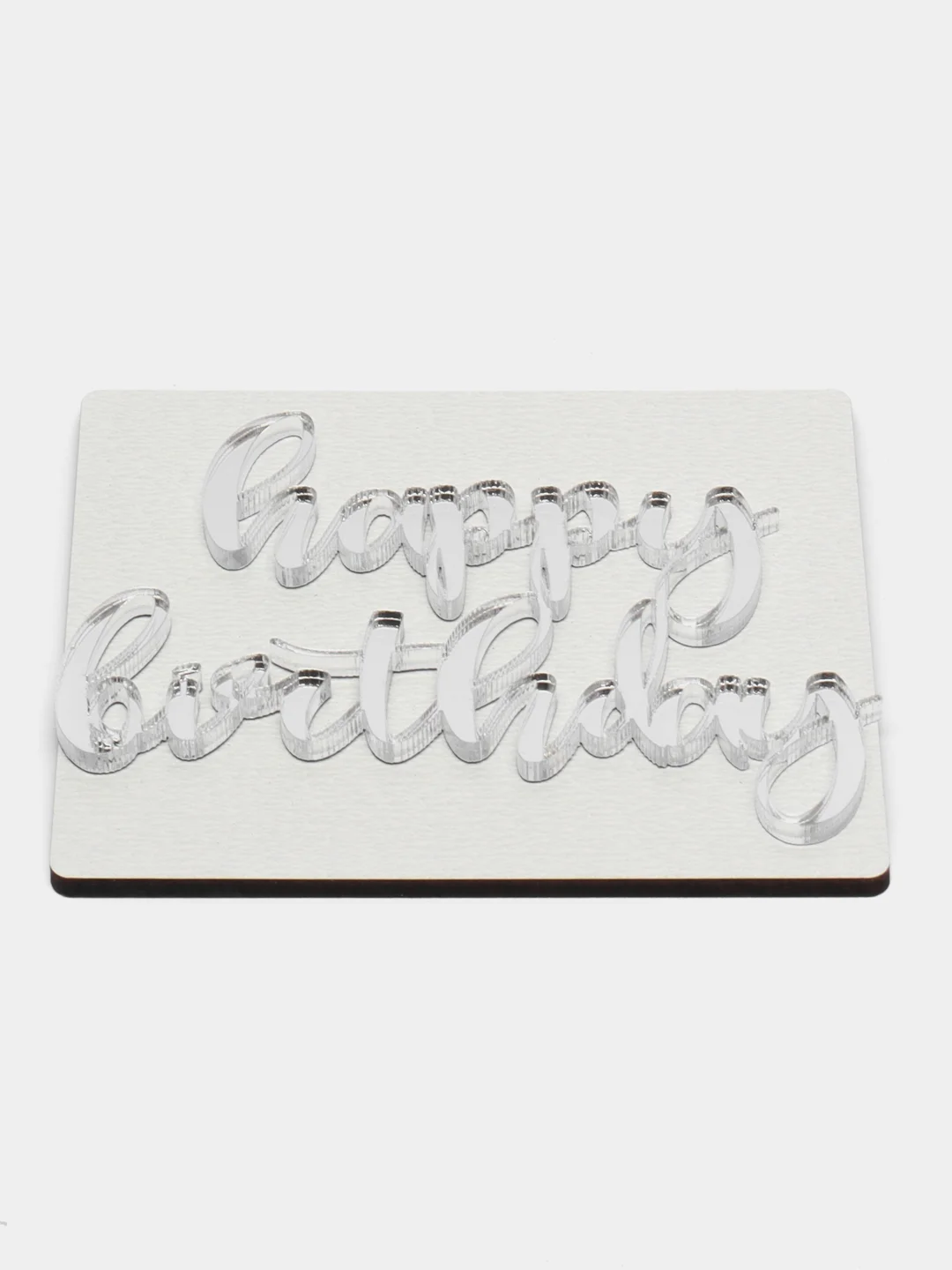 Серебряный топпер #Т8 с надписью "Happy Birthday" из толстого акрила для украшения торта