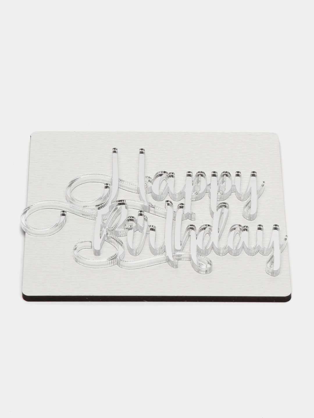 Серебряный топпер #Т13 "Happy Birthday" из зеркального акрила для украшения торта