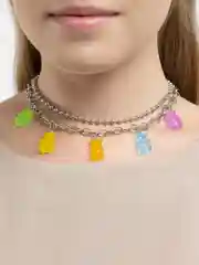 Серебряный чокер ожерелье с Мармеладными мишками и цепочкой, комплект