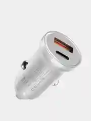 Белый автомобильное зарядное устройство в прикуриватель, Type-C, USB 3А 25W, зарядник телефона