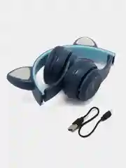 Темно-синий беспроводные наушники Bluetooth, c кошачьими светящимися ушками Cat