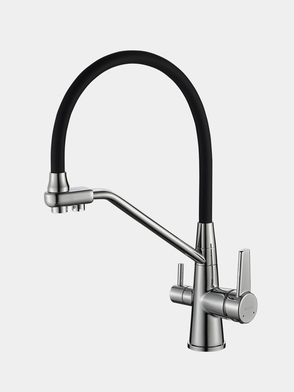 Смеситель Devida DVS1509-18N, для питьевой воды, с черным гибким изливом, на гайке