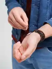 Бронзовый мужской кожаный браслет