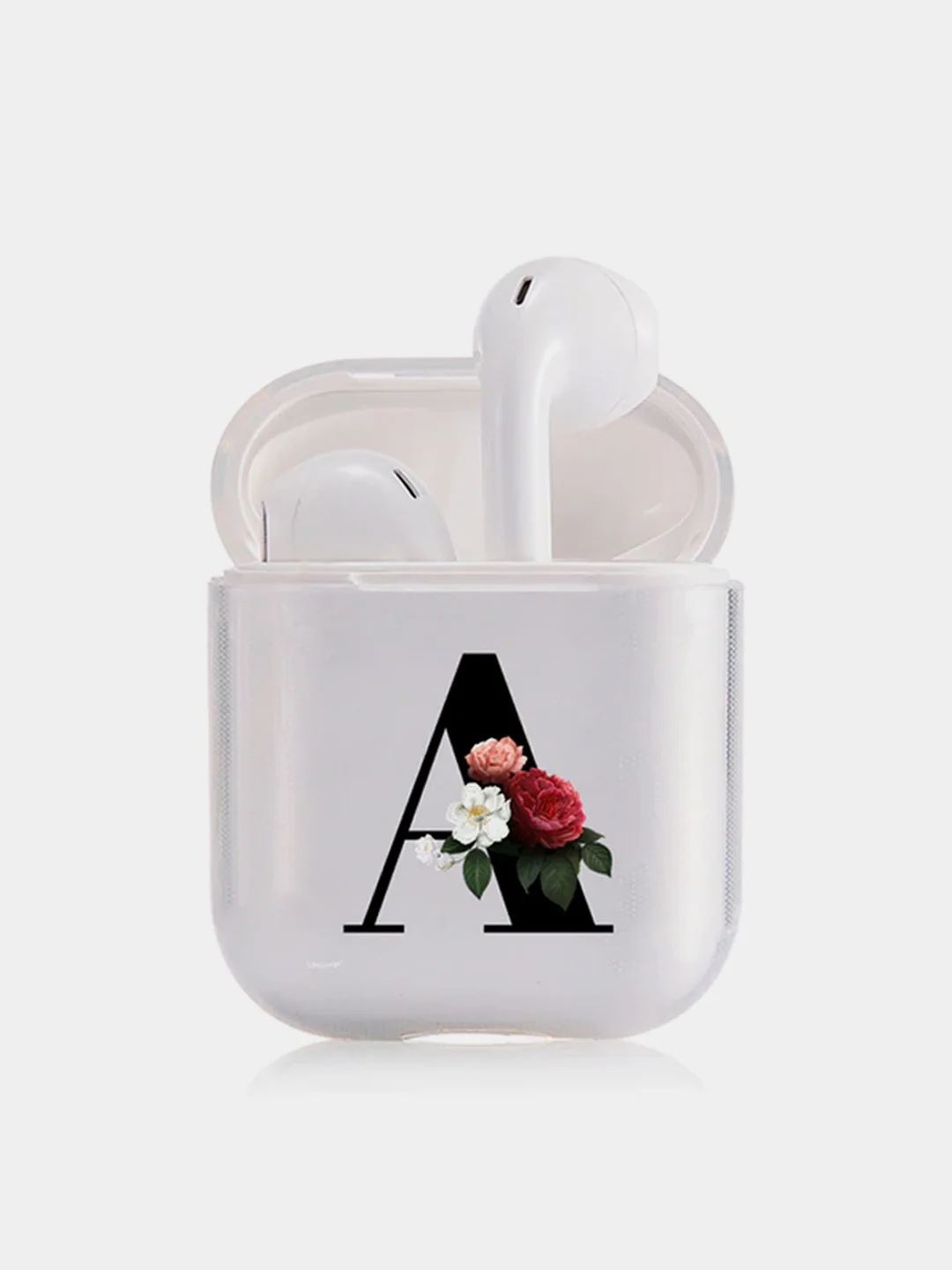 Алый чехол для наушников Apple AirPods 1, 2, 3, Pro, пластиковый прозрачный с буквой