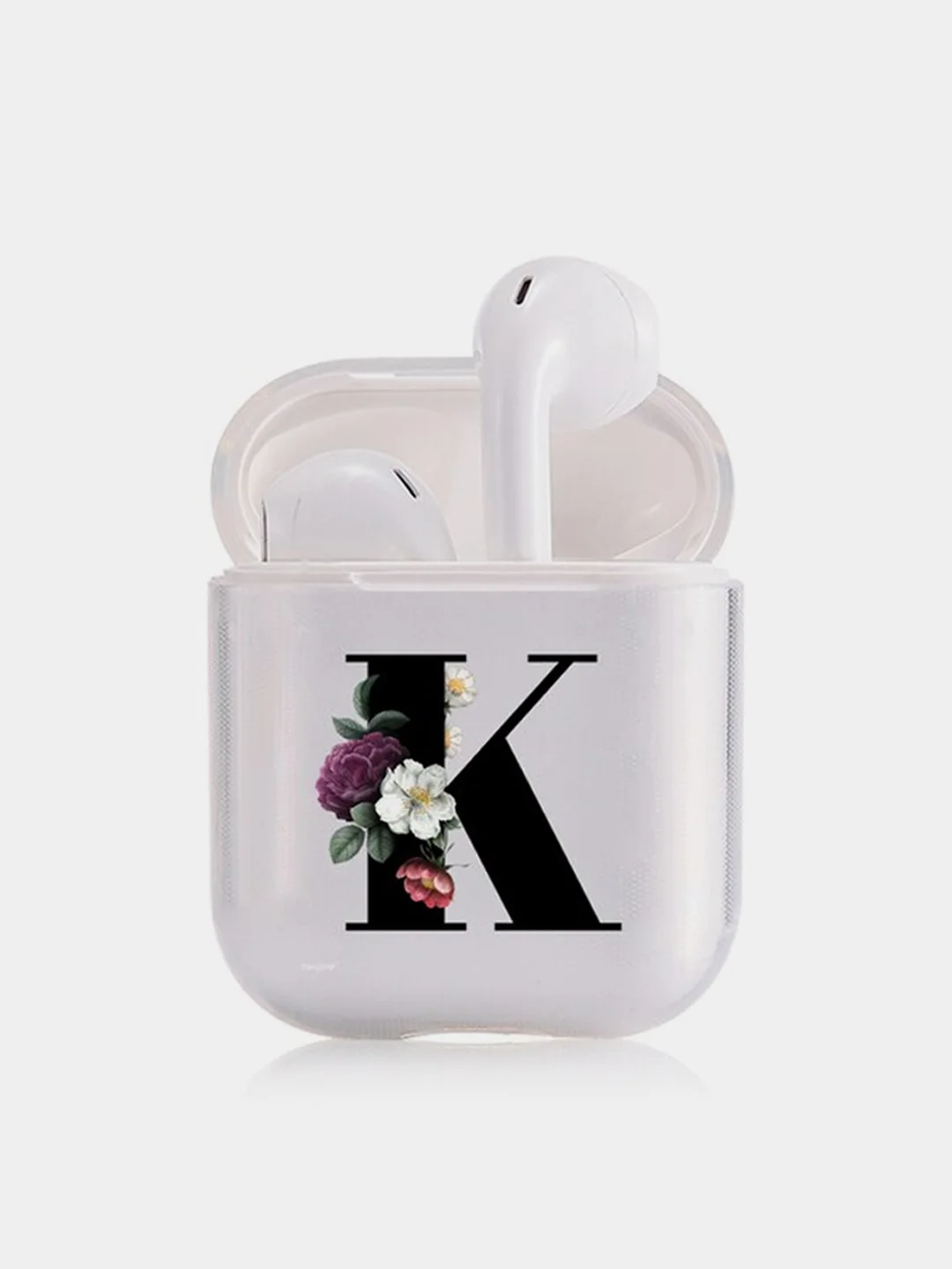 Бежевый чехол для наушников Apple AirPods 1, 2, 3, Pro, пластиковый прозрачный с буквой
